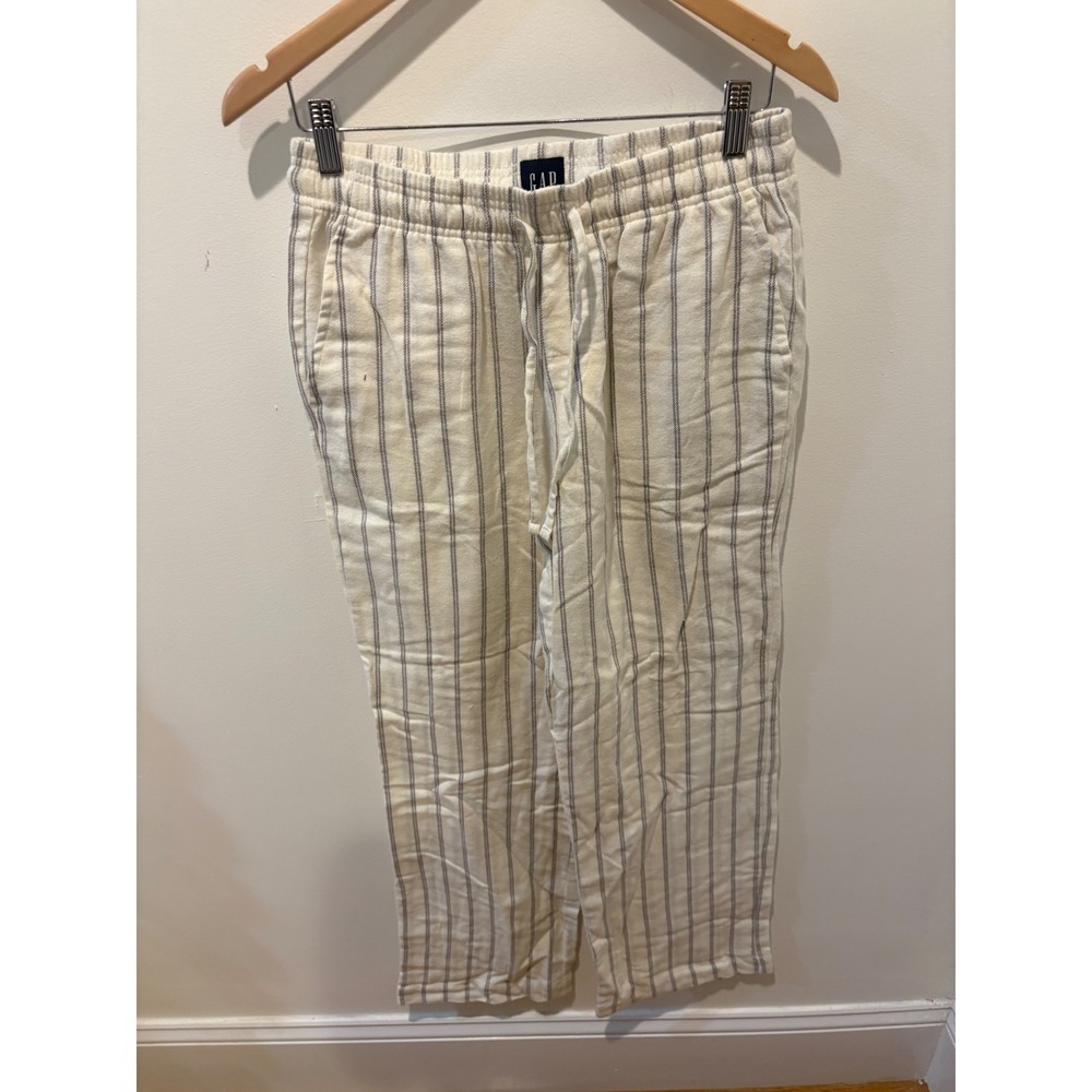 Gap Womens Small Cream Grey Striped Cotton Flannel Pajama Pants